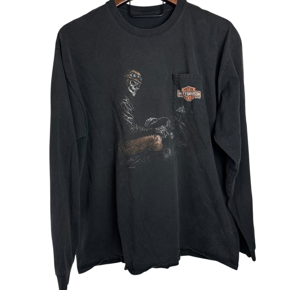HARLEY DAVIDSON Skeleton Biker Long Sleeve Chandler Arizona Pocket Shirt 2XL XXL